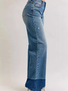 Judy Blue Edge Appeal 2 Tone Raw Hem High Waist Straight Jeans-Women's Jeans-Shop Z & Joxa