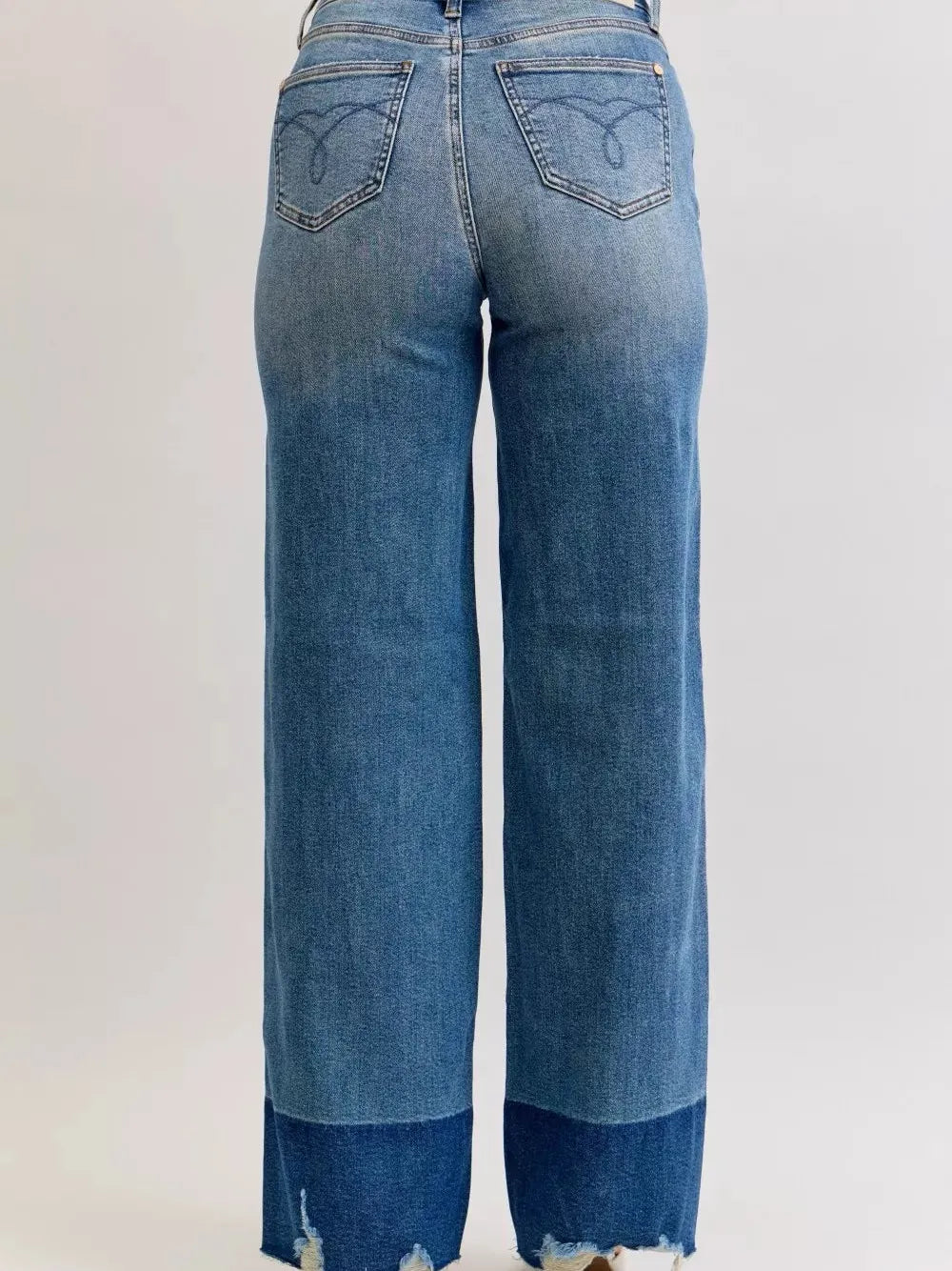 Judy Blue Edge Appeal 2 Tone Raw Hem High Waist Straight Jeans-Women's Jeans-Shop Z & Joxa