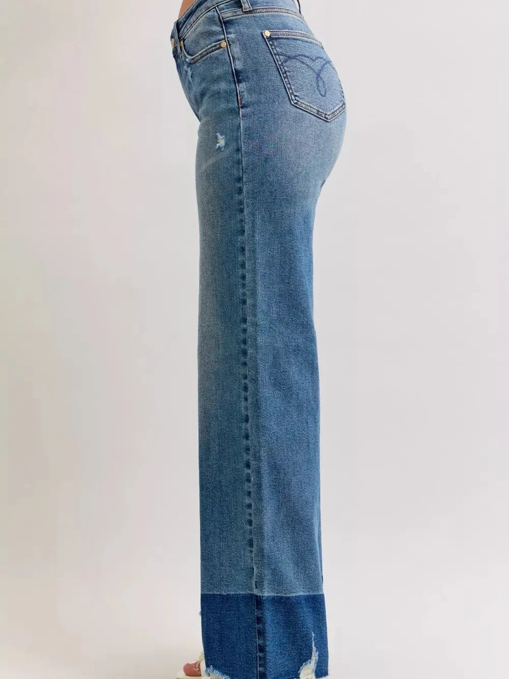 Judy Blue Edge Appeal 2 Tone Raw Hem High Waist Straight Jeans-Women's Jeans-Shop Z & Joxa