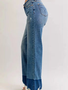 Judy Blue Edge Appeal 2 Tone Raw Hem High Waist Straight Jeans-Women's Jeans-Shop Z & Joxa