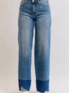 Judy Blue Edge Appeal 2 Tone Raw Hem High Waist Straight Jeans-Women's Jeans-Shop Z & Joxa