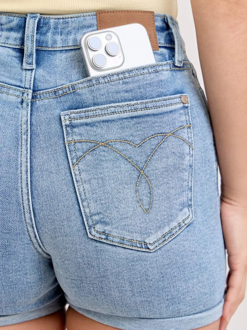 Judy Blue Everyday Ease Highrise Slim Shorts with Cell Pockets-Women's Shorts-Shop Z & Joxa