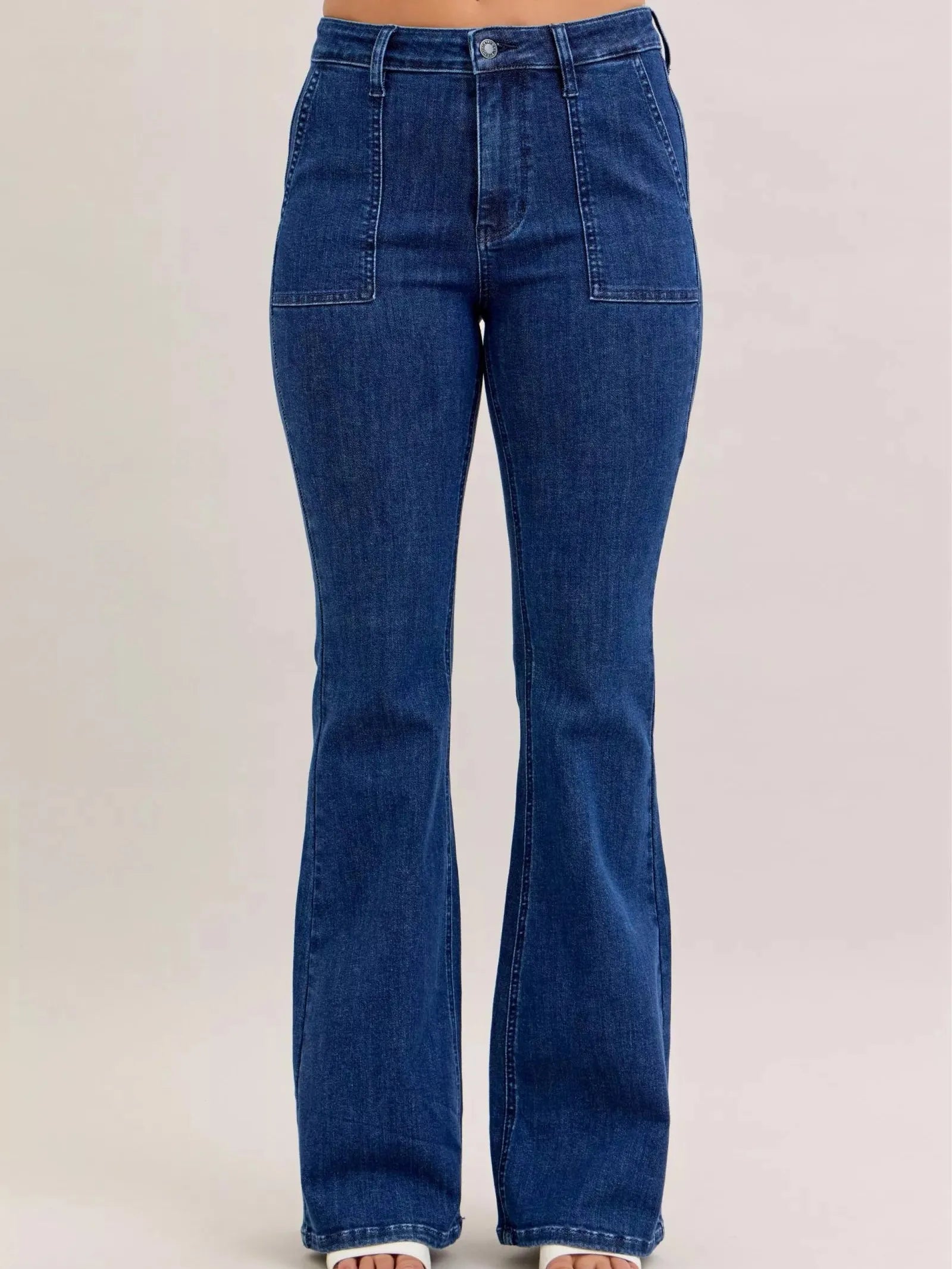 Judy Blue Falling for Flare Highrise Patch Pocket Flare Jeans-Women's Jeans-Shop Z & Joxa
