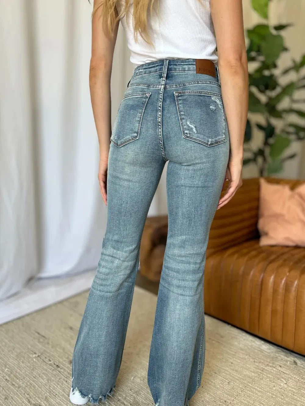 Judy Blue Flare Enough Mid Rise Tummy Control Destroyed Jeans-Women's Jeans-Shop Z & Joxa
