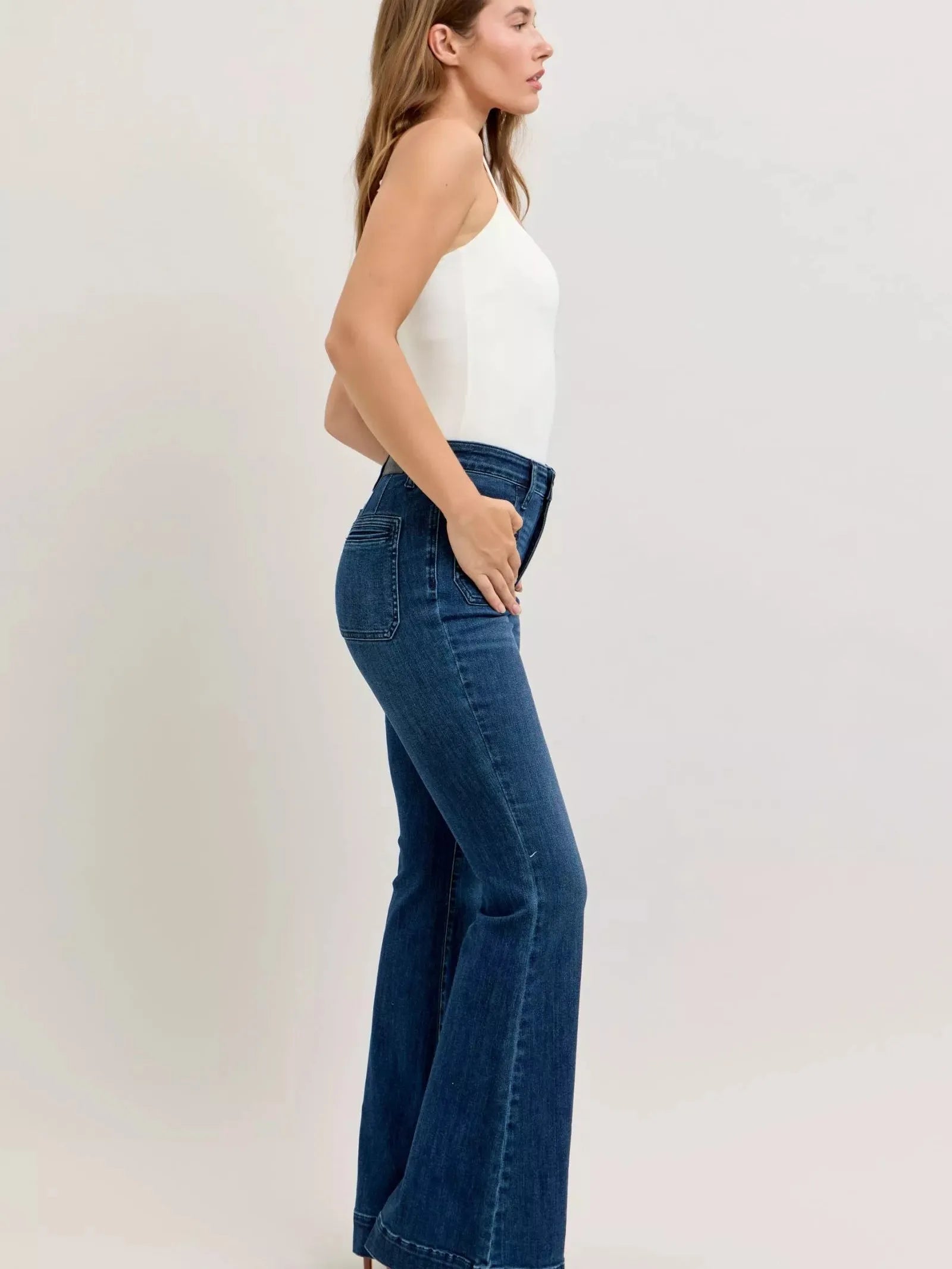 Judy Blue Flare Forward Highrise Flare Jeans with Front Pockets-Women's Jeans-Shop Z & Joxa