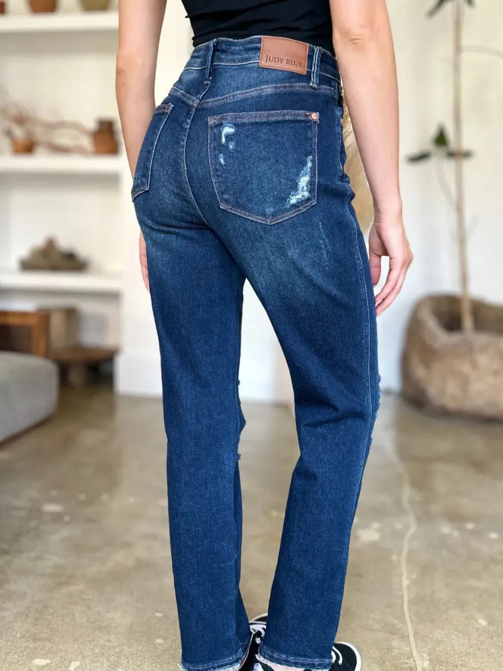 Judy Blue HeartBreaker Distressed High Rise Straight Jeans-Women's Jeans-Shop Z & Joxa