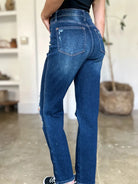 Judy Blue HeartBreaker Distressed High Rise Straight Jeans-Women's Jeans-Shop Z & Joxa