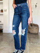 Judy Blue HeartBreaker Distressed High Rise Straight Jeans-Women's Jeans-Shop Z & Joxa