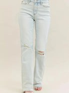 Judy Blue Lighthearted Distressed Frayed Hem Bootcut Jeans-Women's Jeans-Shop Z & Joxa