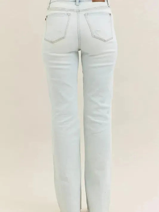 Judy Blue Lighthearted Distressed Frayed Hem Bootcut Jeans-Women's Jeans-Shop Z & Joxa