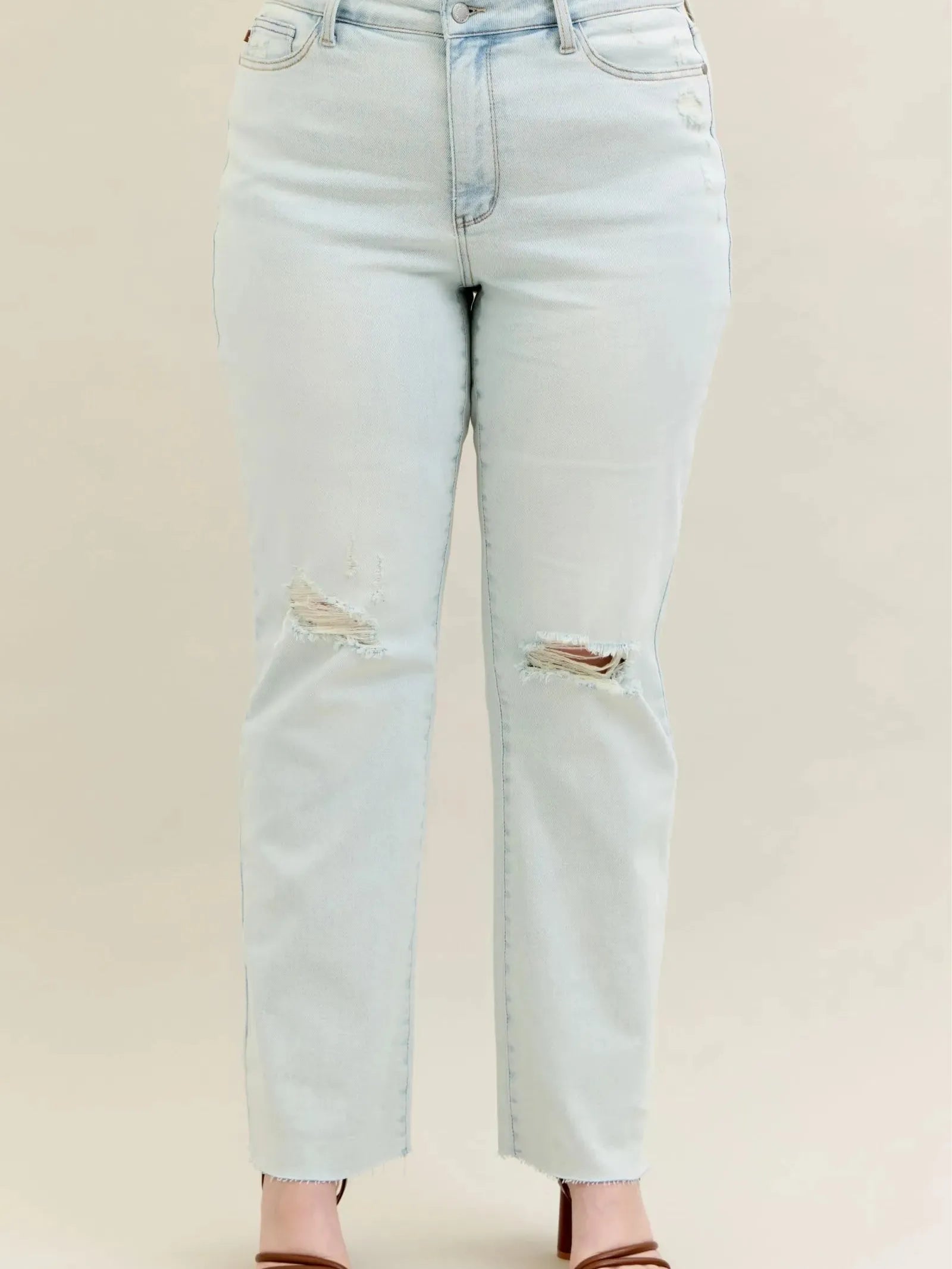 Judy Blue Lighthearted Distressed Frayed Hem Bootcut Jeans-Women's Jeans-Shop Z & Joxa