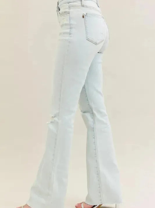 Judy Blue Lighthearted Distressed Frayed Hem Bootcut Jeans-Women's Jeans-Shop Z & Joxa