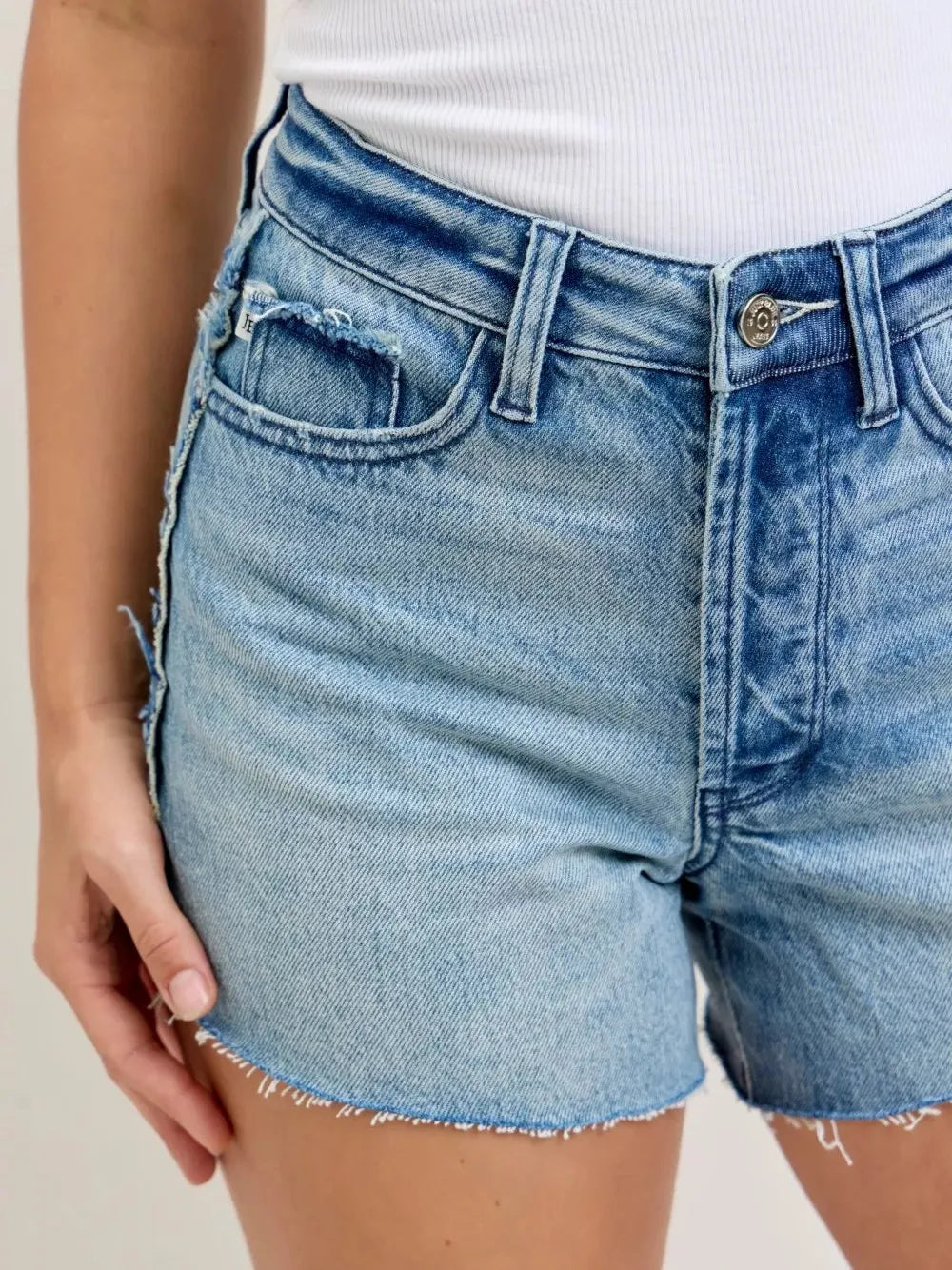 Judy Blue Magic Edge Cut Off Denim Shorts with Raw Side Seams-Women's Shorts-Shop Z & Joxa