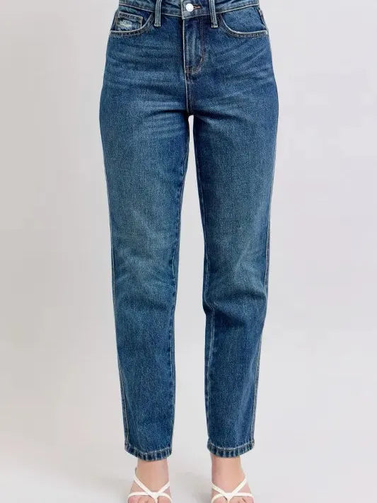 Judy Blue Magic Release Hem Mid-Rise Jeans in Dark Stone-Women's Jeans-Shop Z & Joxa