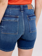 Judy Blue Midnight Blue Bermudas Jean Shorts w/ Flap Pockets-Women's Shorts-Shop Z & Joxa