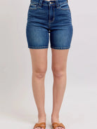 Judy Blue Midnight Blue Bermudas Jean Shorts w/ Flap Pockets-Women's Shorts-Shop Z & Joxa