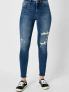 Judy Blue Midnight Edge High Rise Distressed Skinny Jeans-Women's Jeans-Shop Z & Joxa
