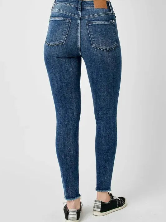 Judy Blue Midnight Edge High Rise Distressed Skinny Jeans-Women's Jeans-Shop Z & Joxa