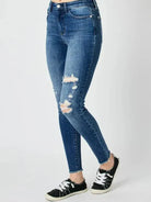 Judy Blue Midnight Edge High Rise Distressed Skinny Jeans-Women's Jeans-Shop Z & Joxa