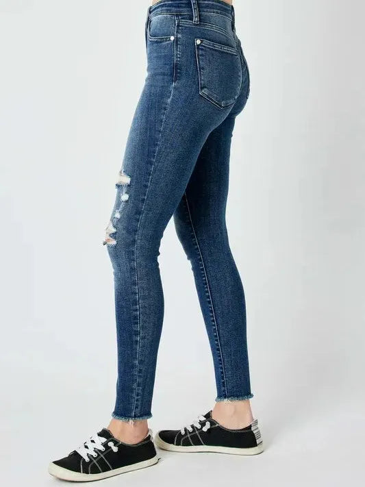 Judy Blue Midnight Edge High Rise Distressed Skinny Jeans-Women's Jeans-Shop Z & Joxa