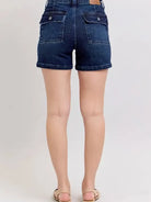 Judy Blue Midnight Flap High Rise Back Flap Pocket Denim Shorts-Women's Shorts-Shop Z & Joxa