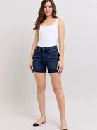 Judy Blue Midnight Flap High Rise Back Flap Pocket Denim Shorts-Women's Shorts-Shop Z & Joxa