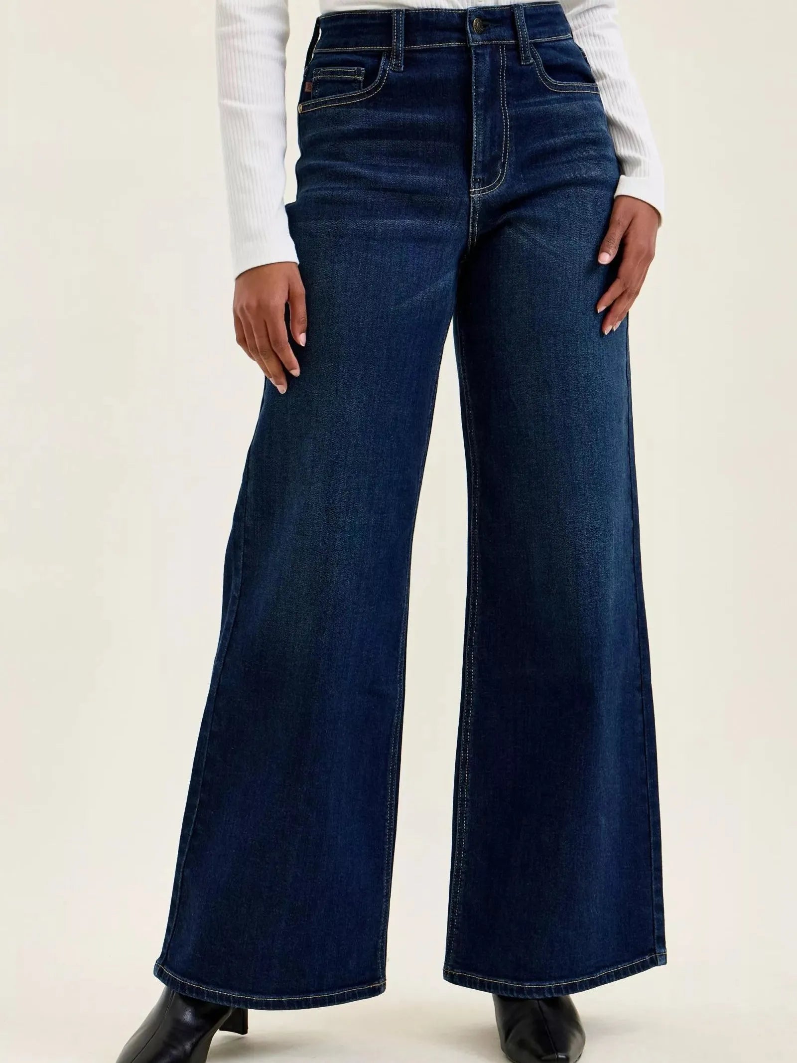 Judy Blue Midnight Muse High Rise Wide-Leg Dark Wash Jeans-Women's Jeans-Shop Z & Joxa