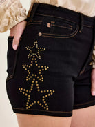 Judy Blue Midnight Star High Rise Slim Star Studded Denim Shorts-Women's Shorts-Shop Z & Joxa