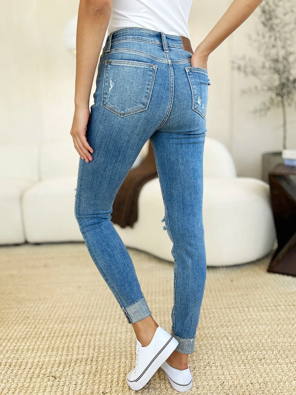 Judy Blue Midtown Mischief Mid Rise Destroyed & Cuffed Skinny Jeans-Women's Jeans-Shop Z & Joxa