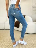 Judy Blue Midtown Mischief Mid Rise Destroyed & Cuffed Skinny Jeans-Women's Jeans-Shop Z & Joxa