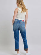Judy Blue Plaid Perfection Plaid Cuff Straight Leg Jeans-Women's Jeans-Shop Z & Joxa