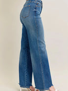 Judy Blue Raw Rhythm Tummy Control Highrise Chewed Wide Jeans-Women's Jeans-Shop Z & Joxa