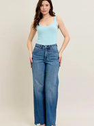 Judy Blue Raw Rhythm Tummy Control Highrise Chewed Wide Jeans-Women's Jeans-Shop Z & Joxa