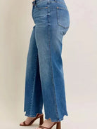 Judy Blue Raw Rhythm Tummy Control Highrise Chewed Wide Jeans-Women's Jeans-Shop Z & Joxa