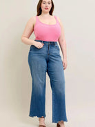 Judy Blue Raw Rhythm Tummy Control Highrise Chewed Wide Jeans-Women's Jeans-Shop Z & Joxa