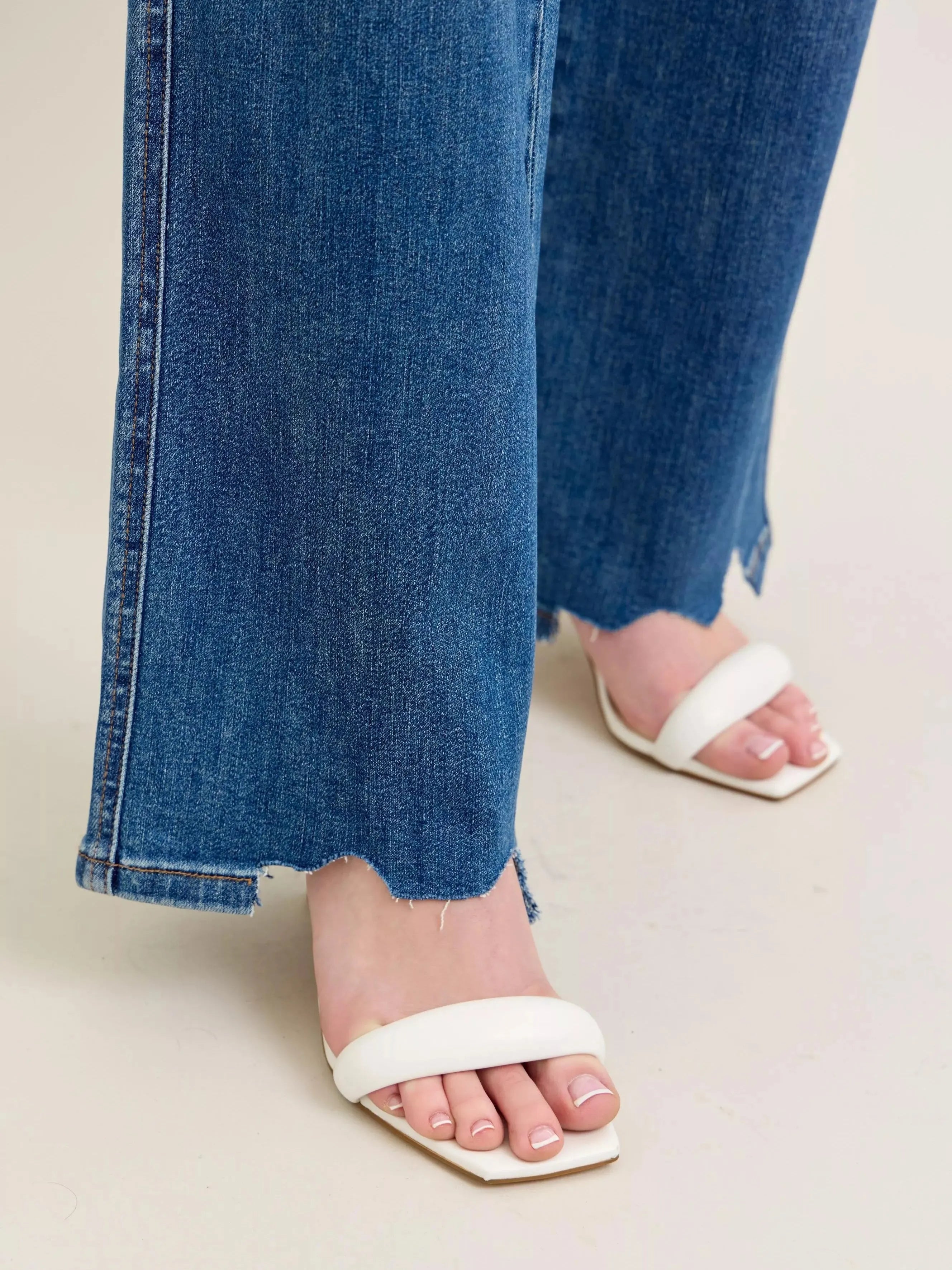 Judy Blue Raw Rhythm Tummy Control Highrise Chewed Wide Jeans-Women's Jeans-Shop Z & Joxa