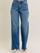 Judy Blue Raw Rhythm Tummy Control Highrise Chewed Wide Jeans-Women's Jeans-Shop Z & Joxa