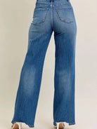 Judy Blue Raw Rhythm Tummy Control Highrise Chewed Wide Jeans-Women's Jeans-Shop Z & Joxa