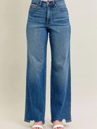 Judy Blue Raw Rhythm Tummy Control Highrise Chewed Wide Jeans-Women's Jeans-Shop Z & Joxa