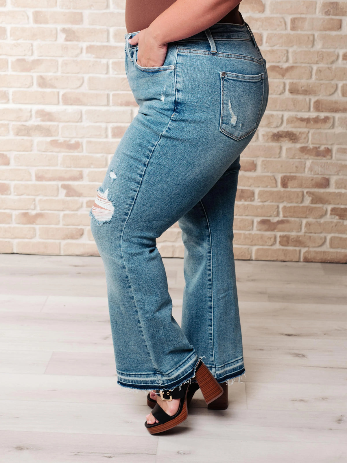Judy Blue Raw and Reckless Ditressed Bootcut Mid Rise Jeans-Women's Jeans-Shop Z & Joxa