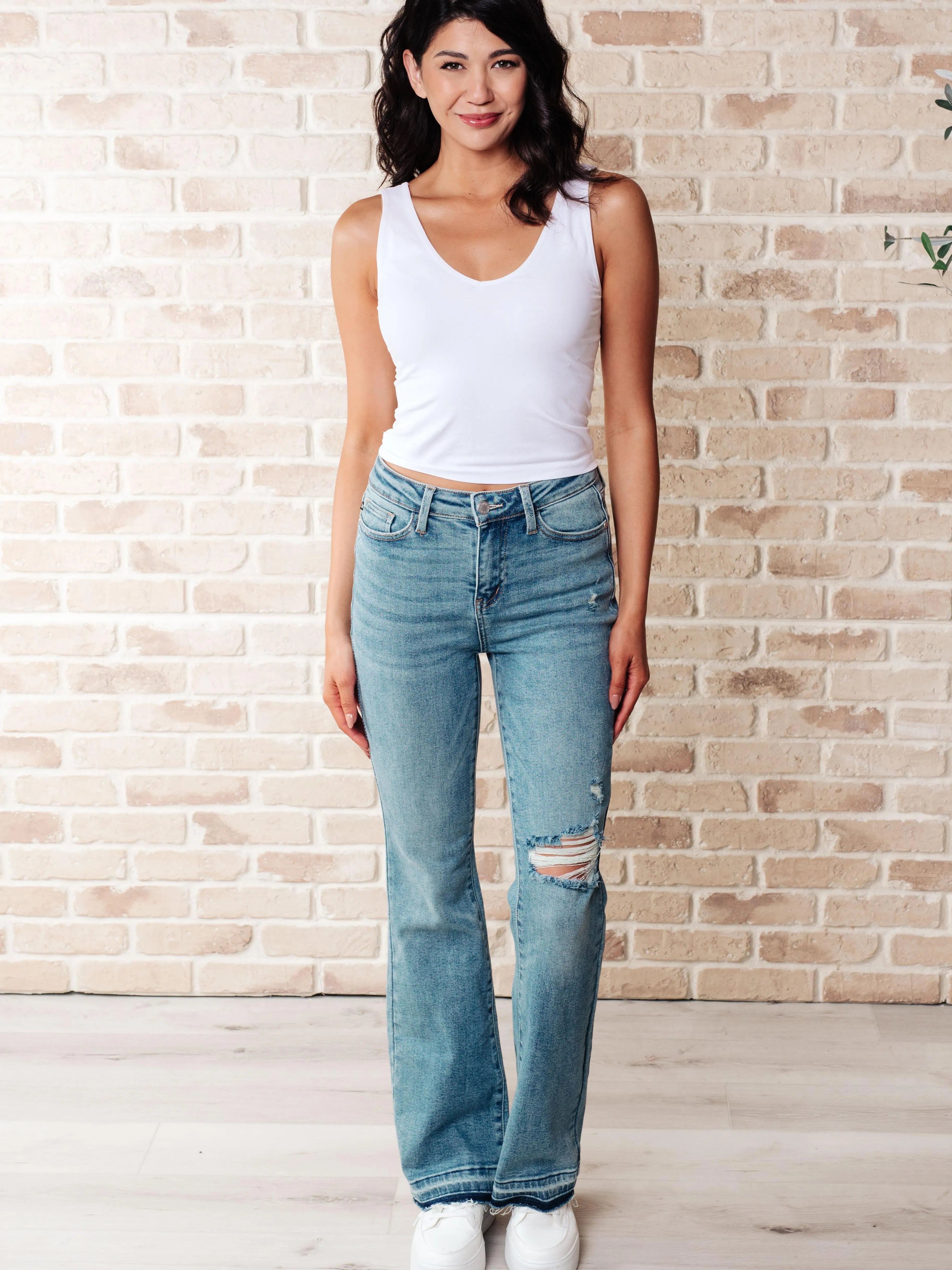 Judy Blue Raw and Reckless Ditressed Bootcut Mid Rise Jeans-Women's Jeans-Shop Z & Joxa