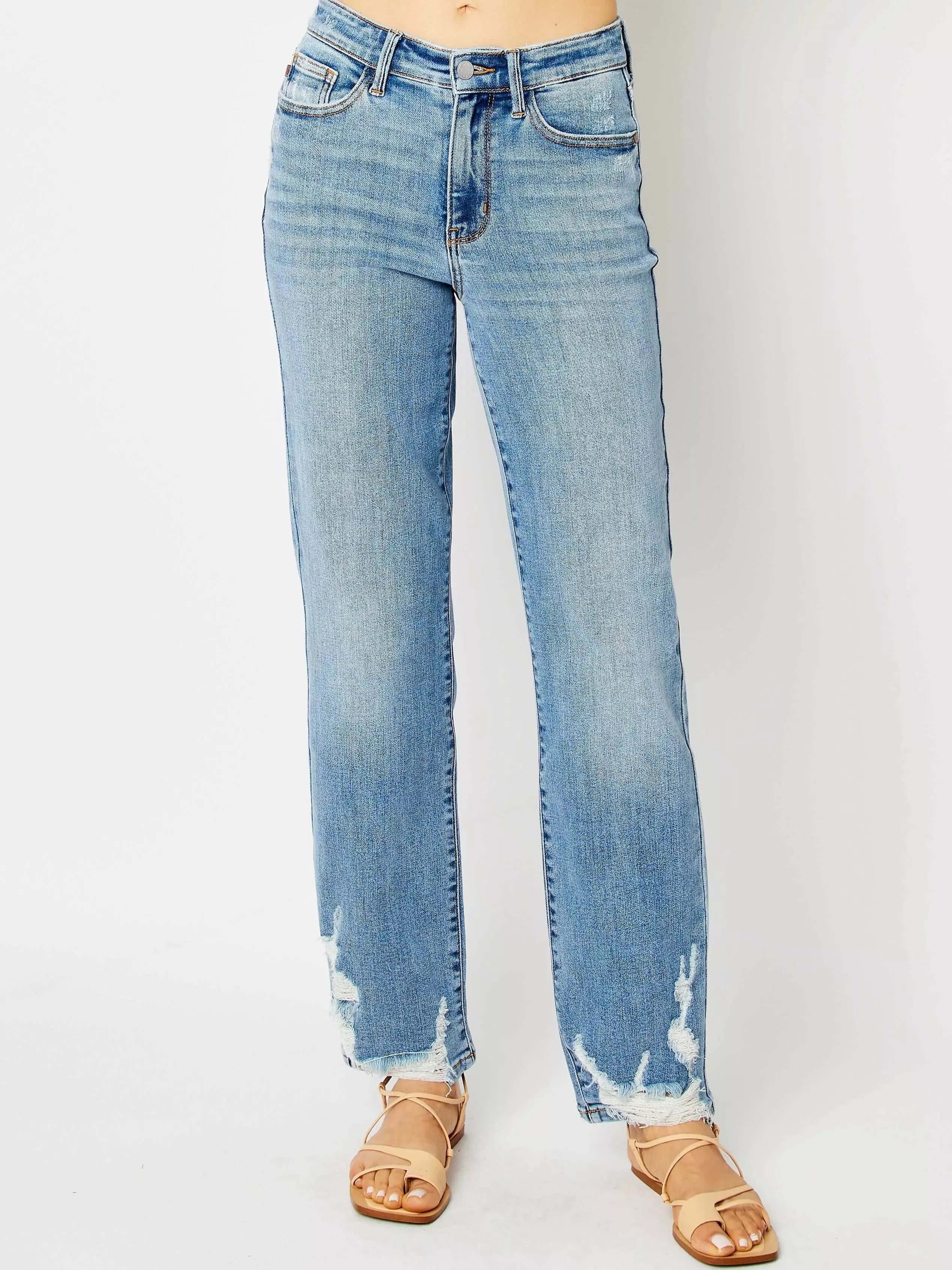 Judy Blue Rebel Heart Destroyed Highrise Straight Jeans-Women's Jeans-Shop Z & Joxa