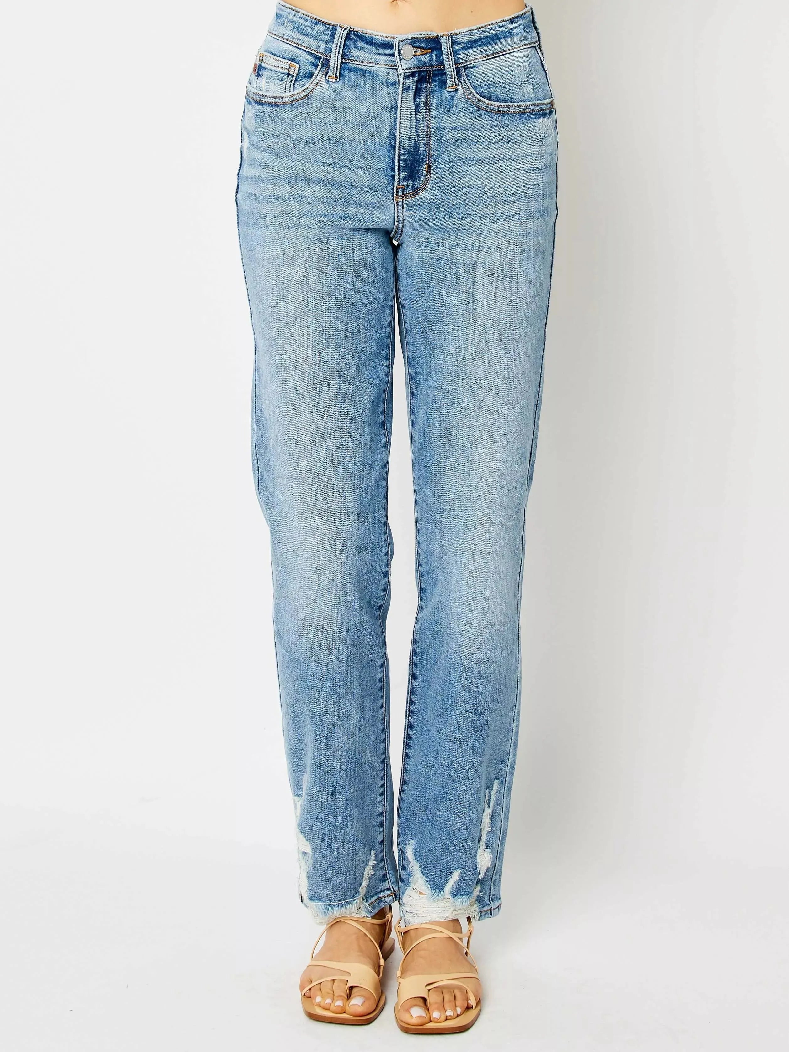 Judy Blue Rebel Heart Destroyed Highrise Straight Jeans-Women's Jeans-Shop Z & Joxa