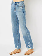 Judy Blue Rebel Heart Destroyed Highrise Straight Jeans-Women's Jeans-Shop Z & Joxa