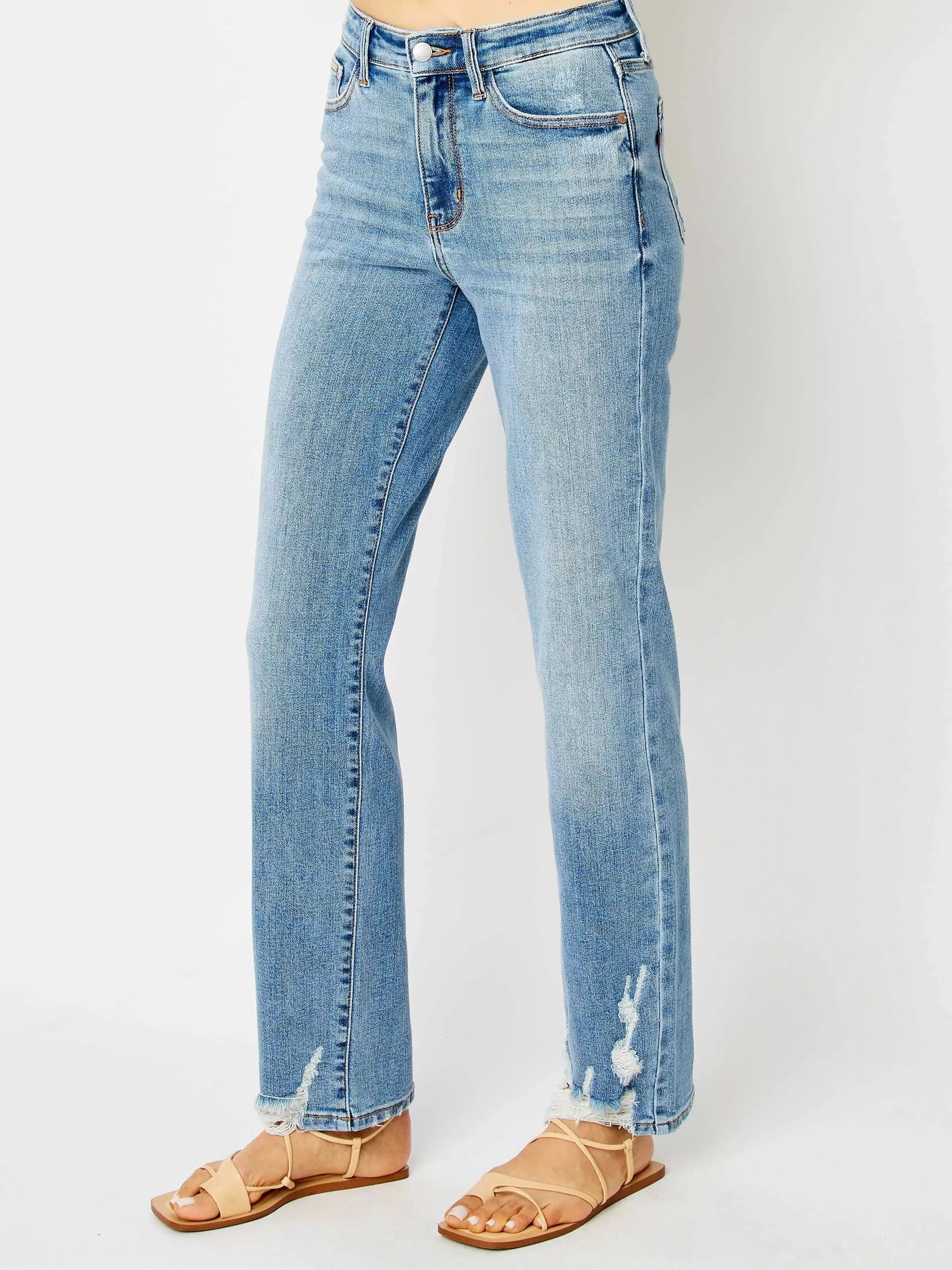 Judy Blue Rebel Heart Destroyed Highrise Straight Jeans-Women's Jeans-Shop Z & Joxa