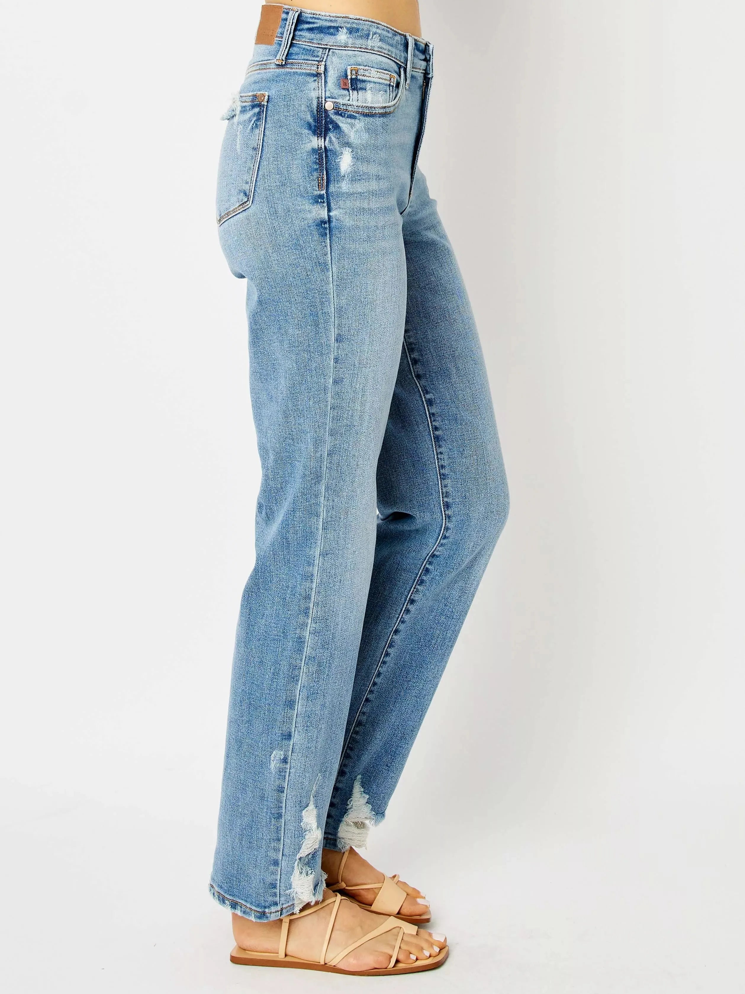 Judy Blue Rebel Heart Destroyed Highrise Straight Jeans-Women's Jeans-Shop Z & Joxa