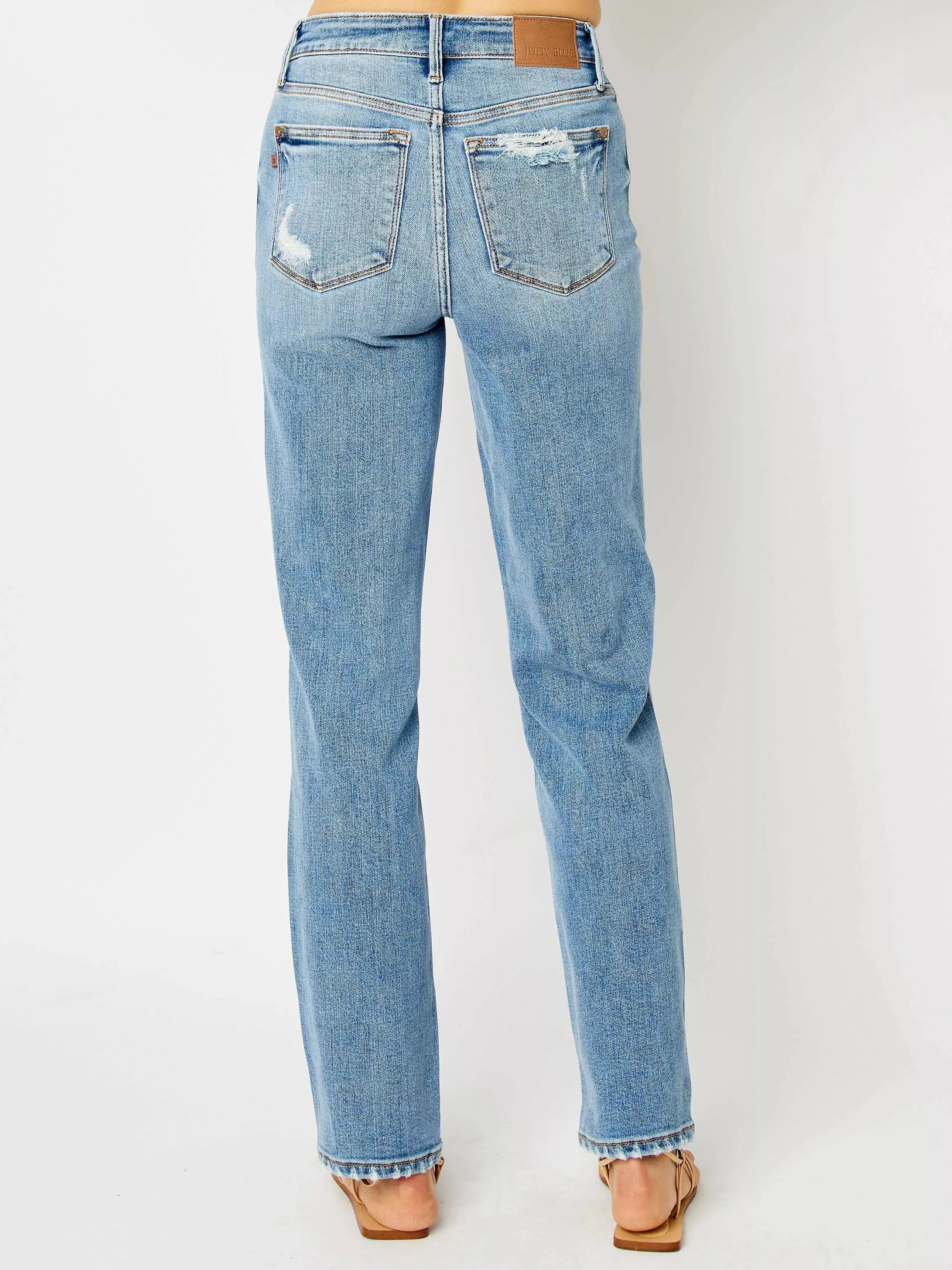 Judy Blue Rebel Heart Destroyed Highrise Straight Jeans-Women's Jeans-Shop Z & Joxa