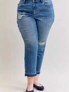 Judy Blue Rebel Heart Mid Rise Boyfriend Release Hem Jeans-Jeans-Shop Z & Joxa