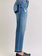 Judy Blue Rebel Heart Mid Rise Boyfriend Release Hem Jeans-Jeans-Shop Z & Joxa