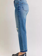 Judy Blue Rebel Heart Mid Rise Boyfriend Release Hem Jeans-Jeans-Shop Z & Joxa
